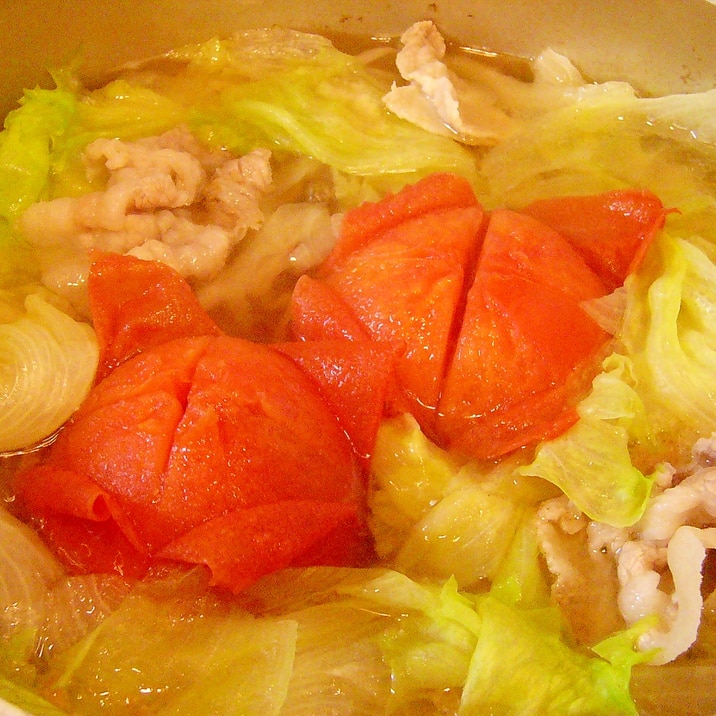 レタス　トマト　豚肉で鍋